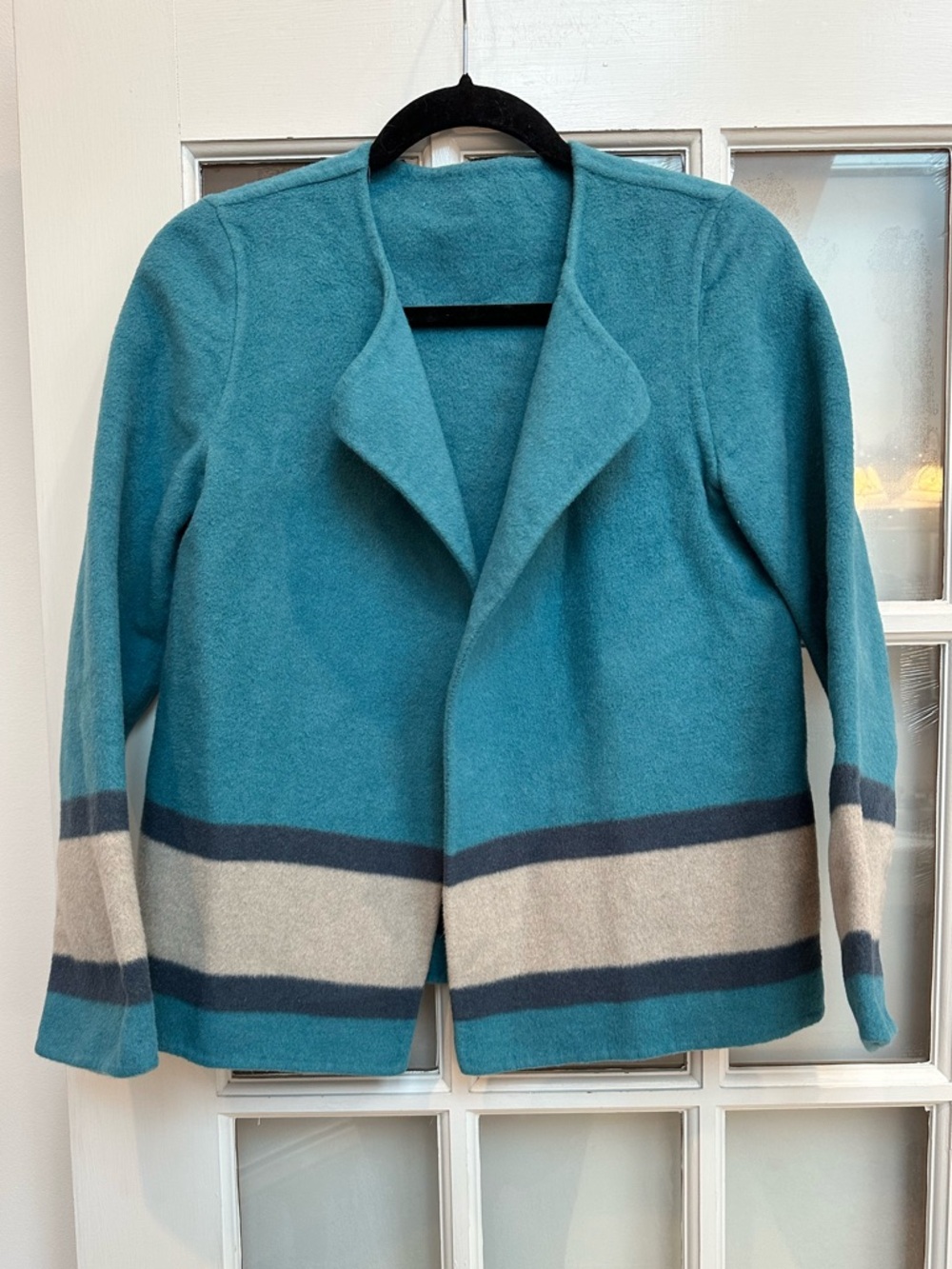 MaxMara Spring Autumn Wool Angora Rabbit Cardigan in Teal Lake Blue US Size 8